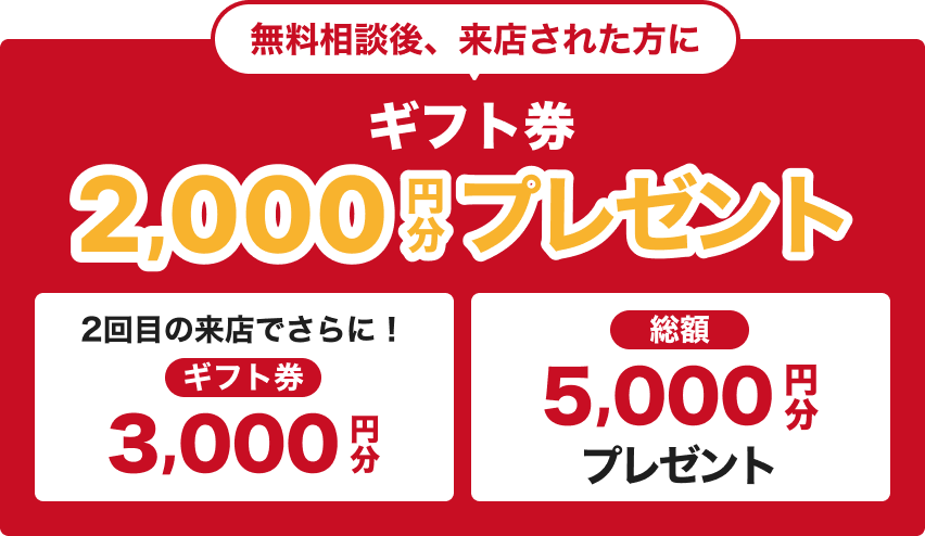無料相談後、来店された方にギフト券2,000円分プレゼントの画像